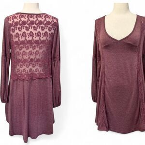 Altar'd State Women's Mauve Purple Dress S Lace Back Cottage Fairy Boho Romantic